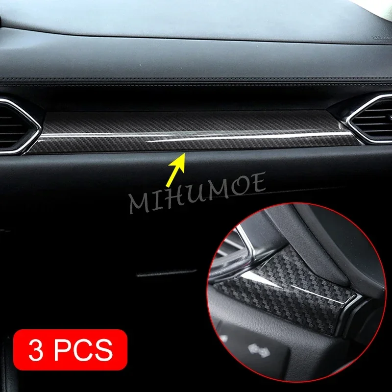 LHD Carbon Fiber Interior Dashboard Cover Strip Trim For Mazda CX-5 KF 2017 2018 2019 2020 2021 2022 2023 2024