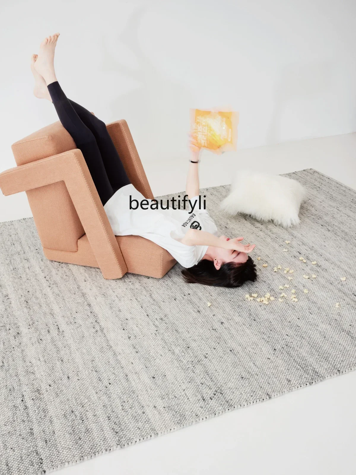 

xx1xx1`Wool hand-woven glue-free plain color gray carpet living room coffee table blanket floor heating available