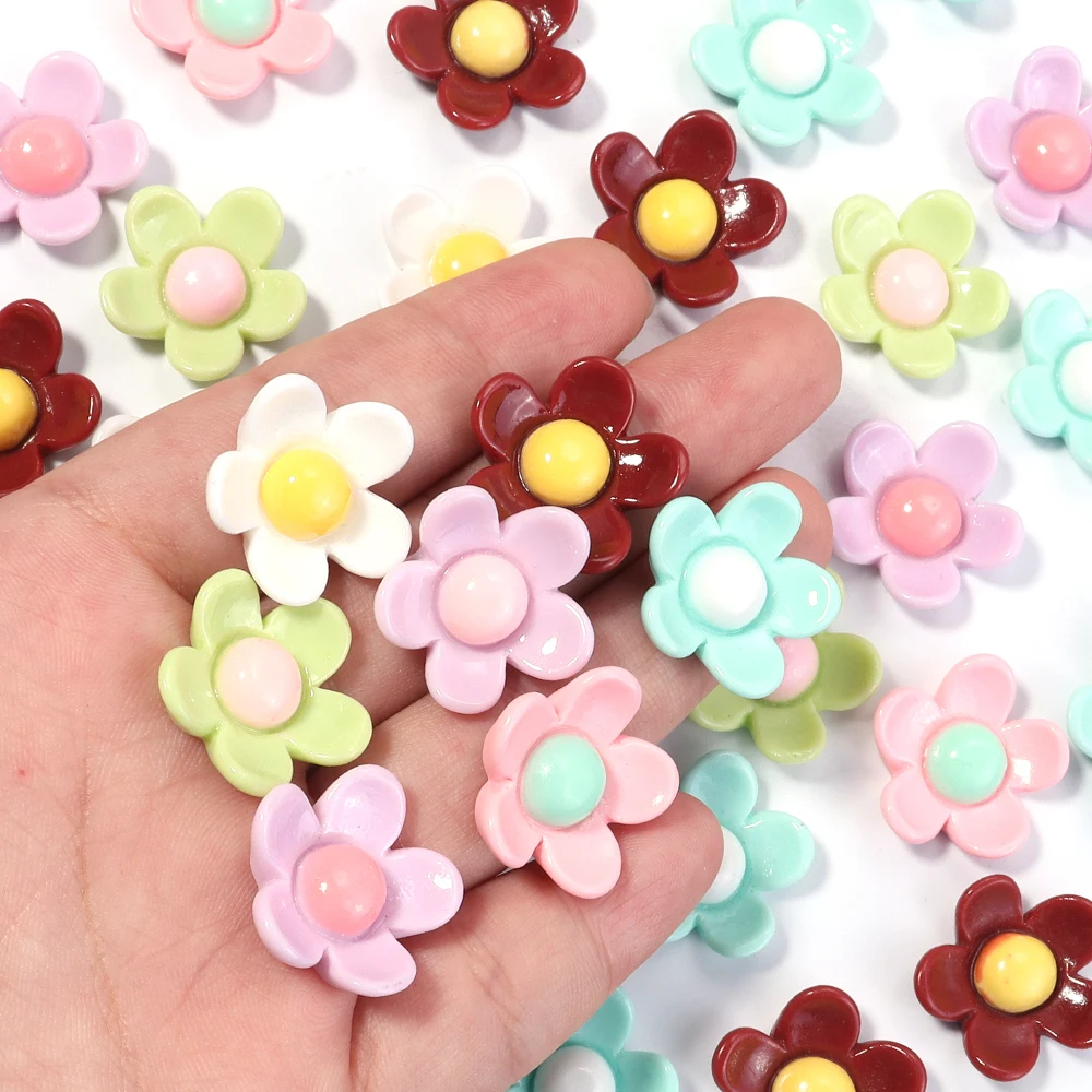 20pcs Cute Resin 3D Flower Colorful 20mm Flower Series Flatback Cabochons For DIY Jewelry Making Craft Scrapbooking Decoration