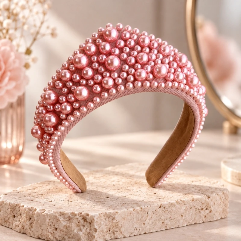 X5XA Embellished Open-Ended Headband Decorative Hairband Hair Accessories with a Plastic Base and Round Detail for Parties,