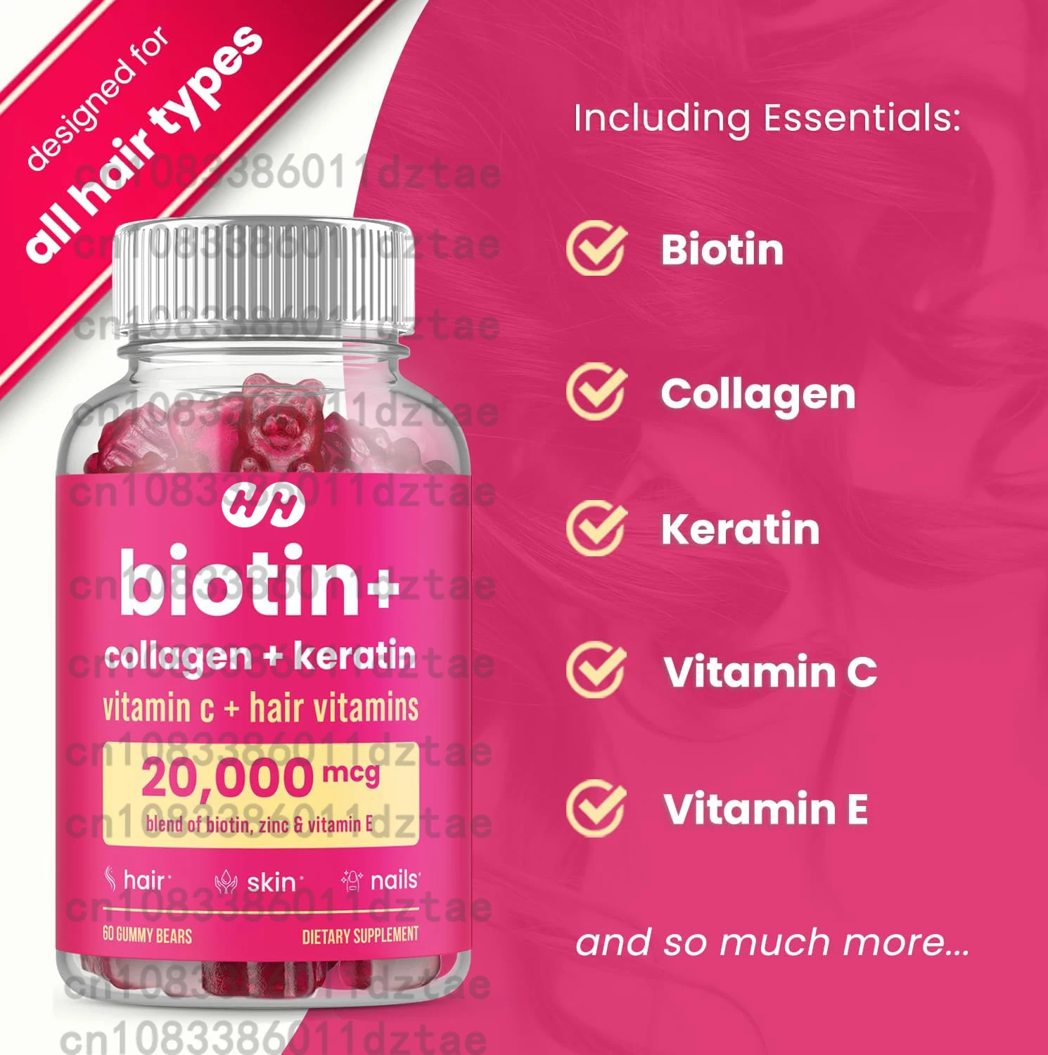 

БАД Balincer с биотином, коллагеном и кератином - для здоровья волос, кожи и ногтей | Без ГМО, 60 капсул