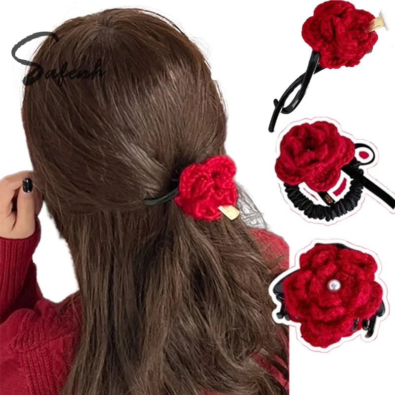 Pinza para el pelo de flor rosa elegante a la moda para mujeres y niñas, anillo con Clip para el pelo de flor 3D dulce y versátil, accesorios exquisitos para el cabello, regalos