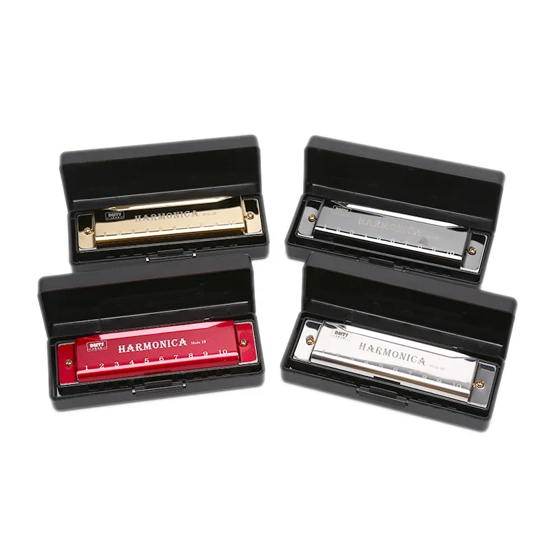 1PC Professional 10 หลุม Harmonica พร้อมกล่องปากออร์แกนโลหะเครื่องดนตรีสําหรับเด็กผู้ใหญ่เริ่มต้นของเล่นดนตรี