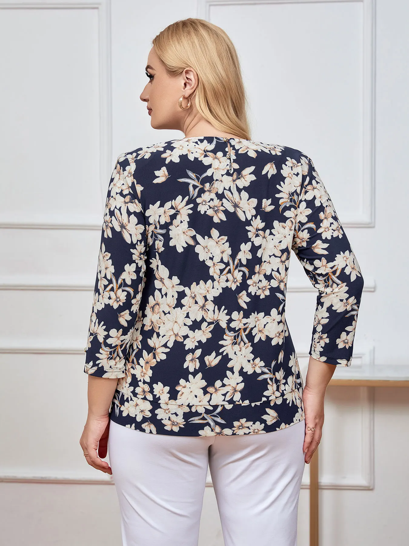 Moda damska Plus Size góra wiosna elegancki Top odpowiednia dla okrągłych damskich bawełnianych Top na co dzień