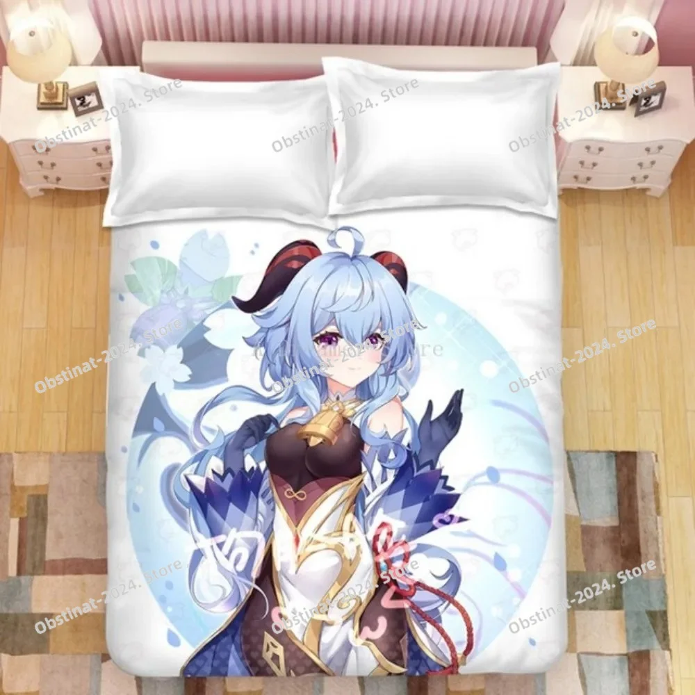 

Gaming Genshin Impact Eula Bedding Set Anime 3D Boys Teens Duvet Cover Set Soft Bed Linen Queen King Single Size Bedroom Decor