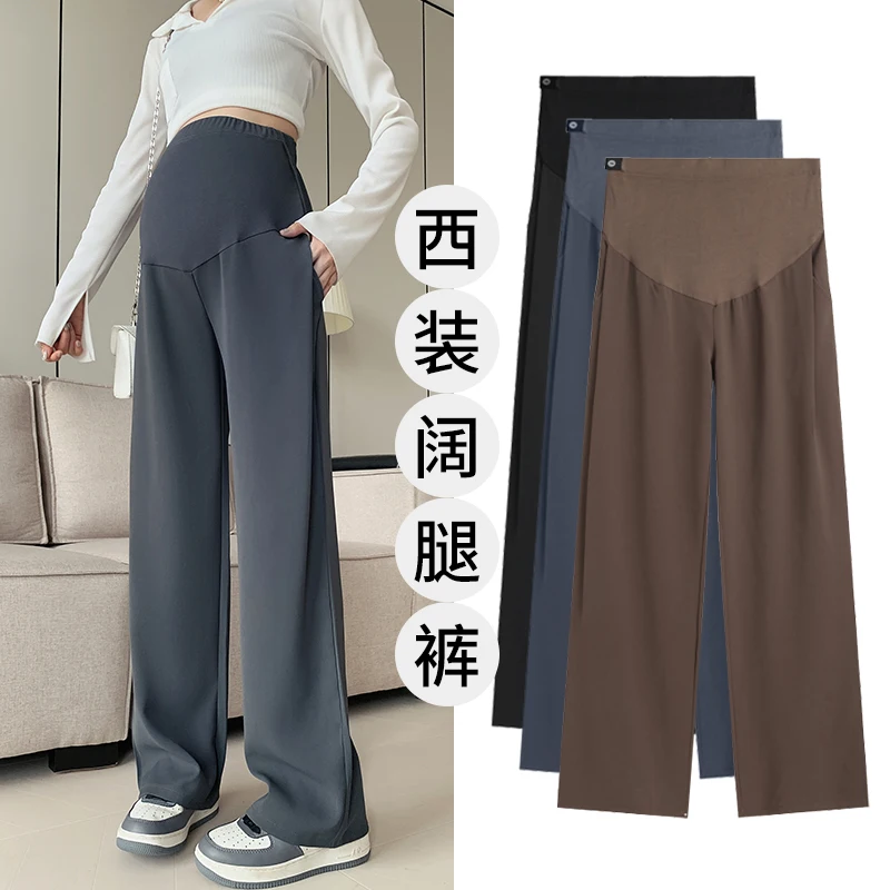 2024 Autumn Casual Suit Pants Maternity Droop Belly Wide Leg Loose Straight Trousers for Pregnant Women Pregnancy Youth Y2K