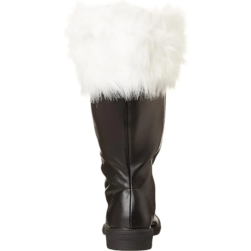 Weihnachtsmann-Kostümstiefel, weiße Plüschmanschette, Lederstiefel, rot-schwarz, für Weihnachtsfeier, Halloween, Feiertagsveranstaltungen, Kostüm-Schuhe – Detail 5