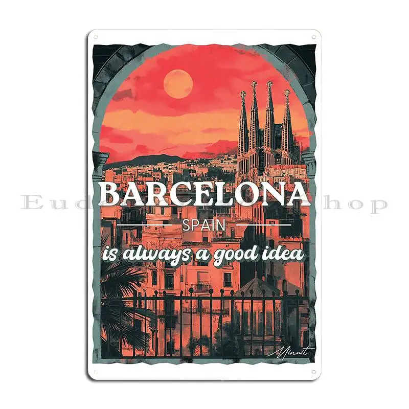 Barcelona Travel Poster Sagrada Familia Metal Plaque Poster Design Party Garage Custom Garage Tin Sign Poster