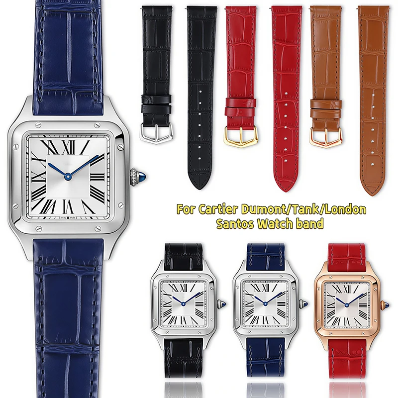 Genuine Leather Watch band 15mm 17mm 18mm 20mm For Cartier Santos Dumont Tank London Quick Release Watch Strap Belt Men Women