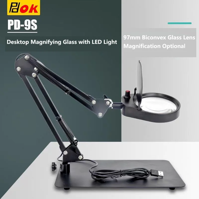 

PDOK Desktop Magnifying Glass with Light - 30X Magnification, Adjustable Brightness LED Light Strip, Dust-proof Lampshade