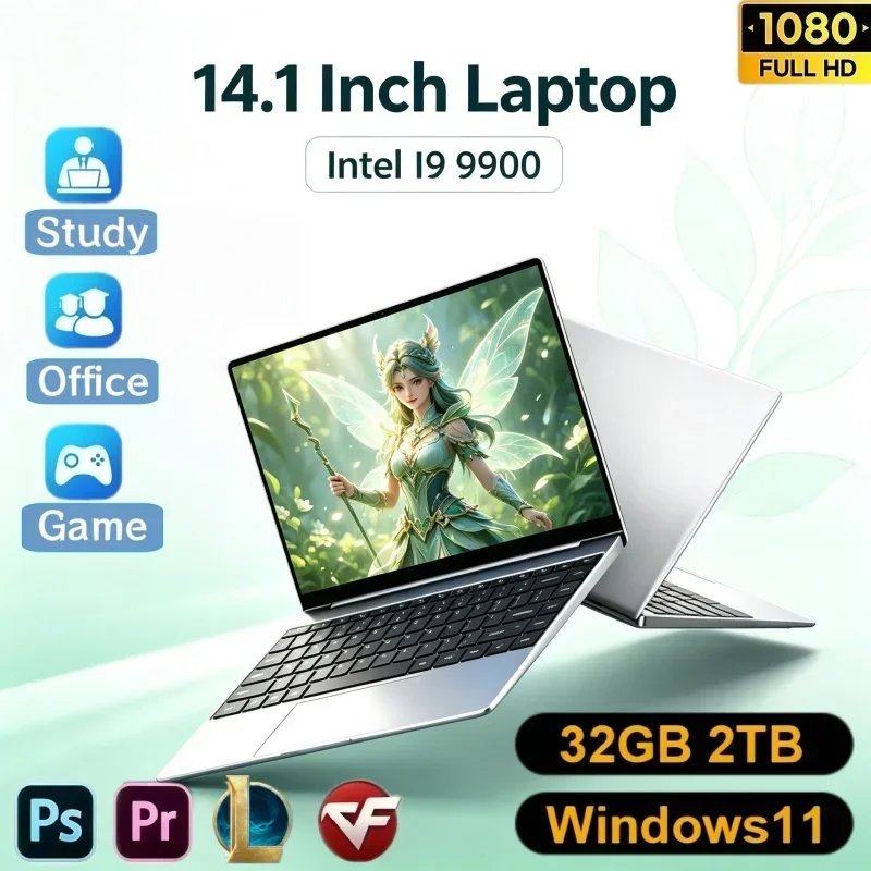 14.1 Inch New Premium Intel I9‑9900 Win11 32GB RAM 2TB SSD Stable Operation Notebook For Home Daily Long Hour Working