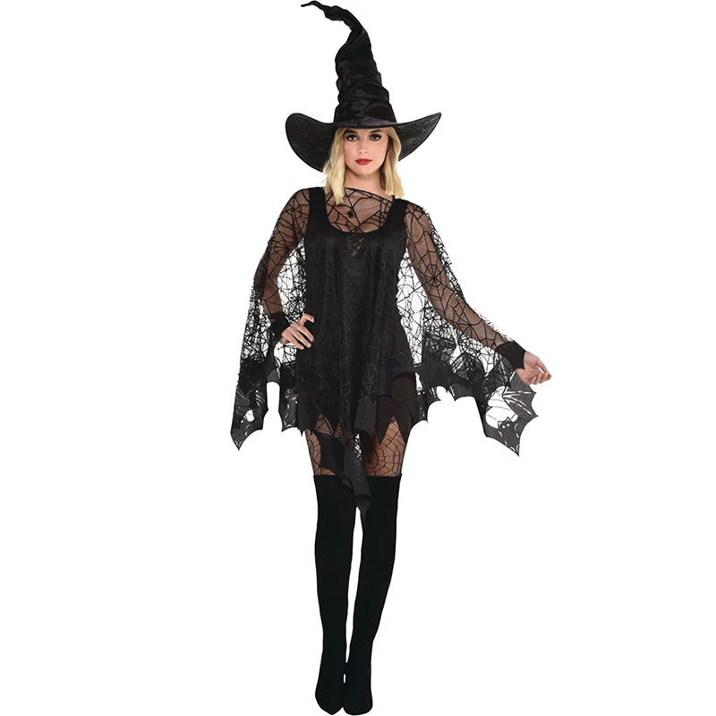 Female Black Adult Mesh Spider Web Bat Poncho Wearable Halloween Accessory Costume