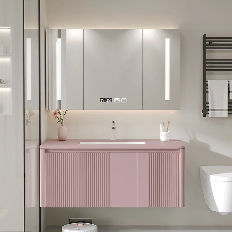 

Nordic Fashion Pink Bathroom Cabinet Combo Modern Simple Design Bathroom Mirror Sink Vanity Home Furniture Muebles De Baño FYBC