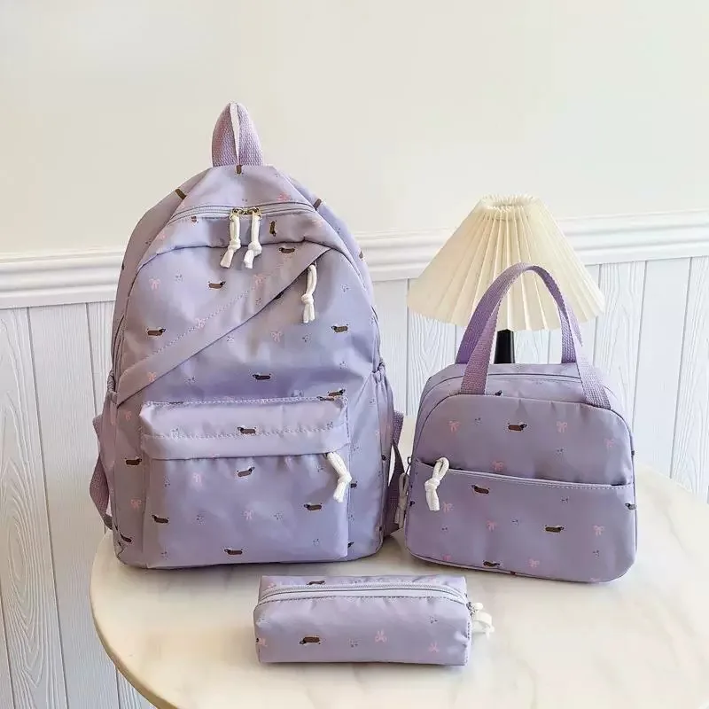 Cute Japanese Style Floral Student Backpack Three Piece Set Large Capacity Women's Shoulder Bag Stylish Commuting Summer Bag
