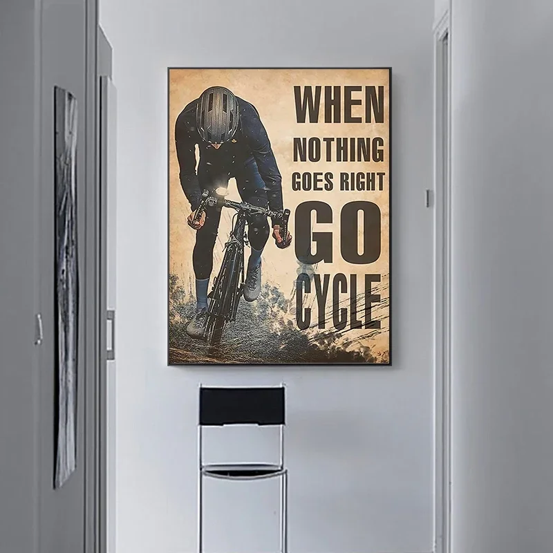 NO Framed Canvas Wall Art Vintage Bicycle Cyclist Quote Poster,Inspirational Cycling Sports Man Cave Home Office Room Wall Decor