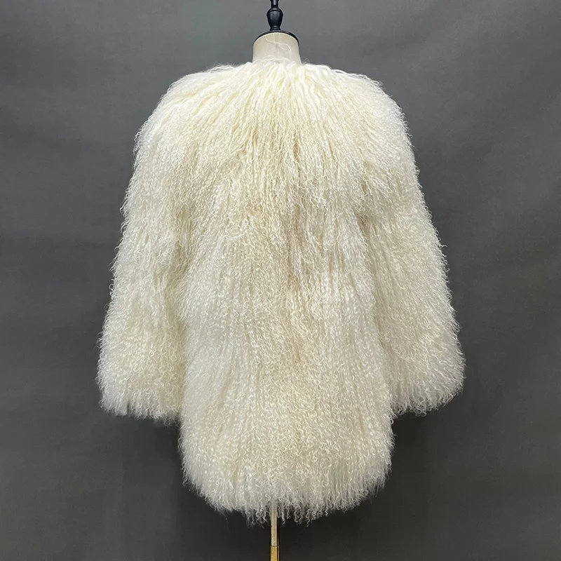 Winter Lady Luxury Mongolian Sheep Fur Coats Gruba ciepła kurtka Curly Flurry Lamb Fur Coats Women S6456