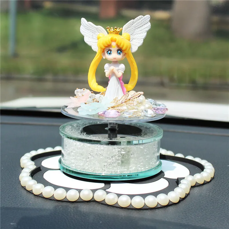 Car Ornaments Anime Sailor Moon Beautiful Girl  Action Figures Solar Energy Spin Fragrance Interior Decor Dashboard Accessories