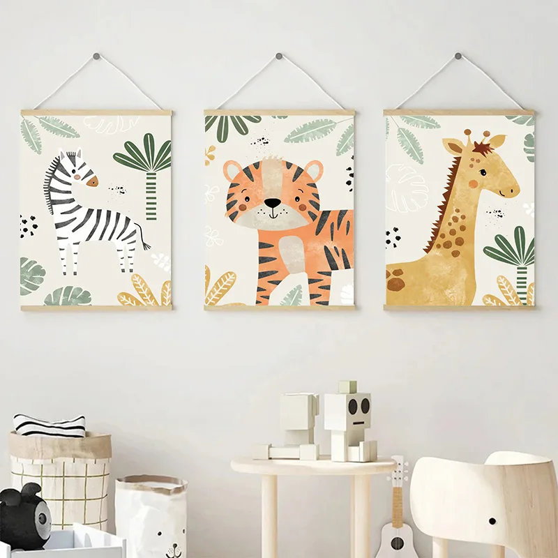 Baby Name Customized Poster Jungle Animals Lion Zebra Elephant Canvas Painting Kis Bedroom Wall Art Print Pictures Nursery Decor