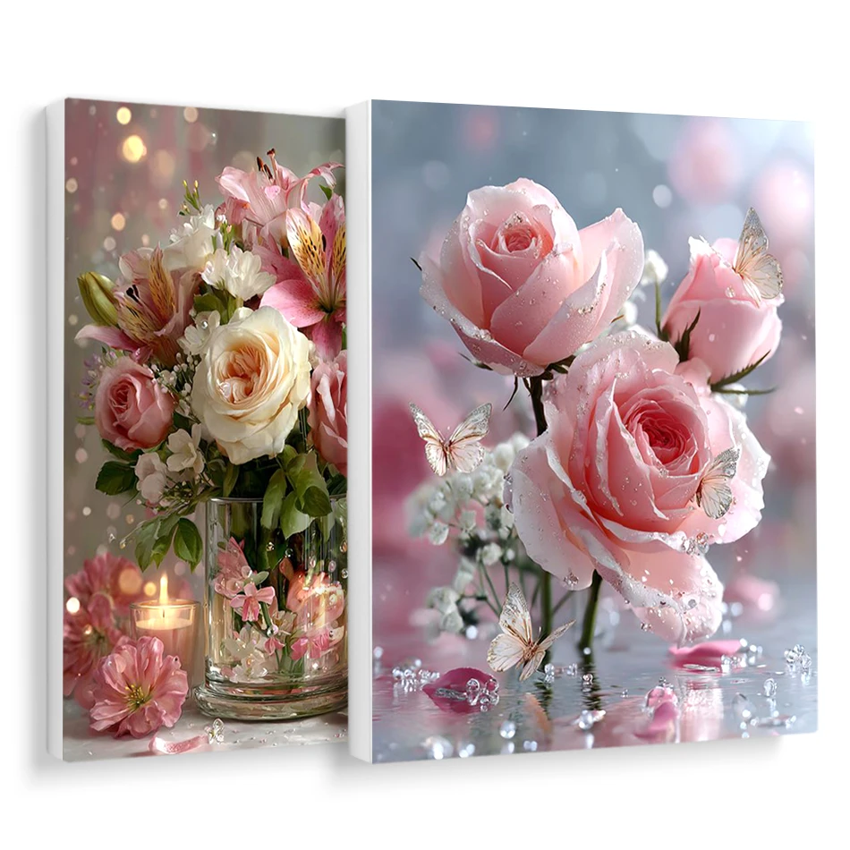 

RUOPOTY Painting By Numbers On Canvas For Beginner Flowers pink rose Framed Wall Art Modern Crafts Drawing By Numbers Room Decor