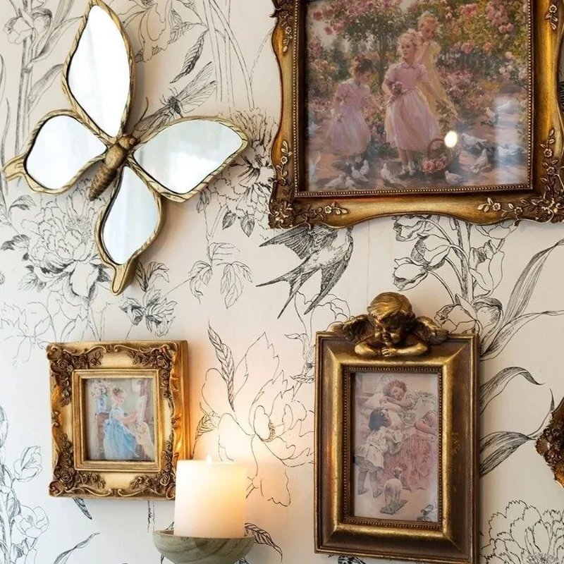 Decorative Wall Mirror French Resin Butterfly Dragonfly Swallow Mirror Wall Hanging Ornament Home Wall Art Decor