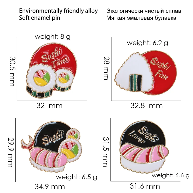 Food Brooch Salmon Sushi rice and vegetable roll Enamel Pins Backpack Sushi lover Badge for Kids Gifts Japanese Cuisine Sushi