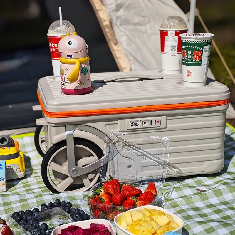

20/24 inch Outdoor Luggage Camping Suitcase PC Zipper Trolley Case With Big Wheels Rolling Luggage Suitcases with Cup Holder