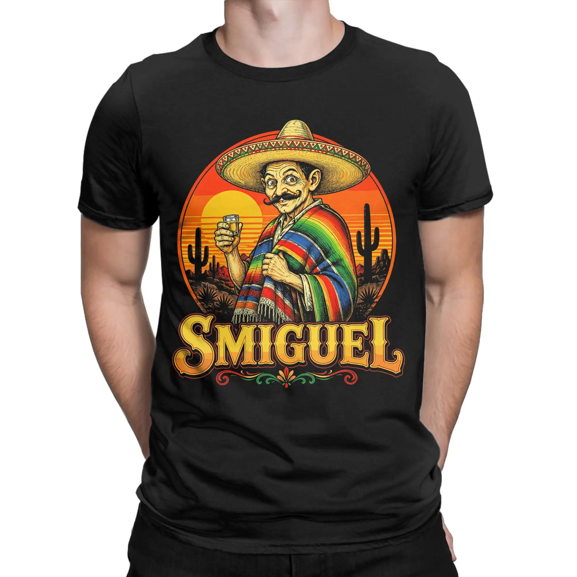 Smiguel Mexican Sombrero Mexican Culture Mashup Men 100% Cotton Tee Shirt Round Collar Short Sleeve T Shirt 6XL Clothes