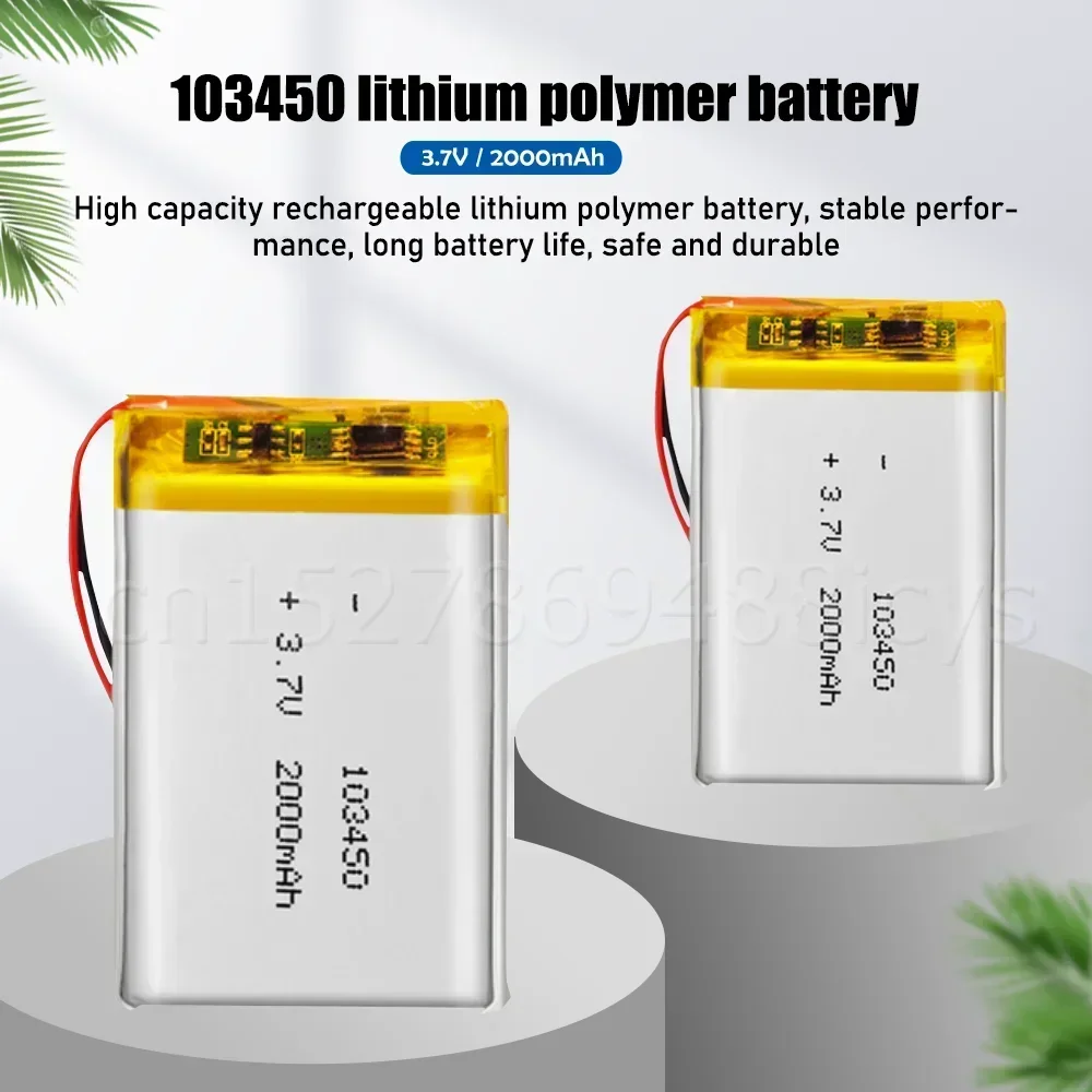 1-2PCS 103450 3.7V 2000mAh Lithium Polymer Rechargeable Battery For MP3 MP4 GPS Bluetooth Speaker Headset LED Light Power Bank