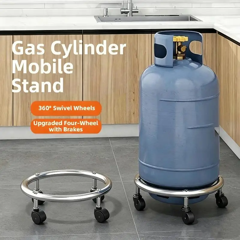 Stainless Steel Gas Cylinder Stand With 360 Swivel Wheels Brakes For Home Kitchen Restaurant Use