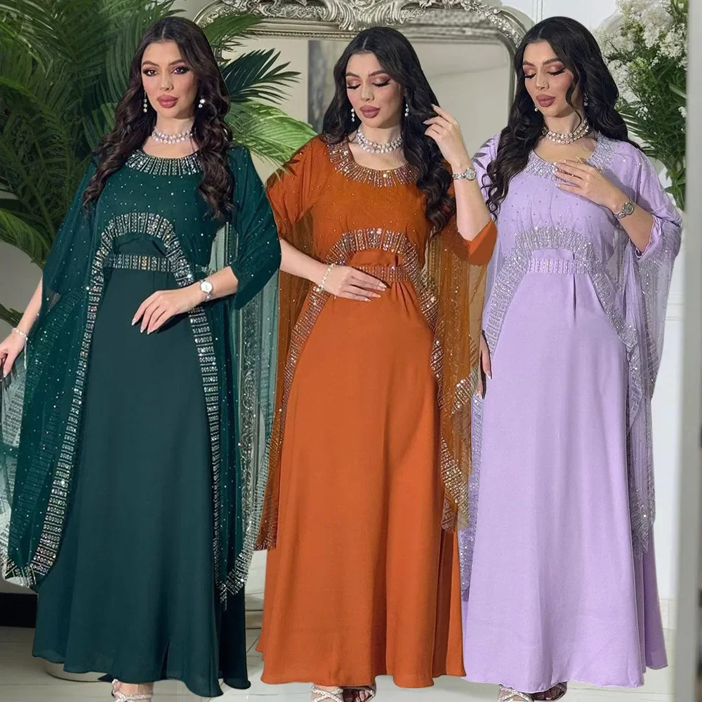 

Luxury Dubai Diamonds Abayas for Women Muslim Dress Evening Party Jalabiya Eid Djellaba Ramadan Caftan Marocain Femme Robe Gown