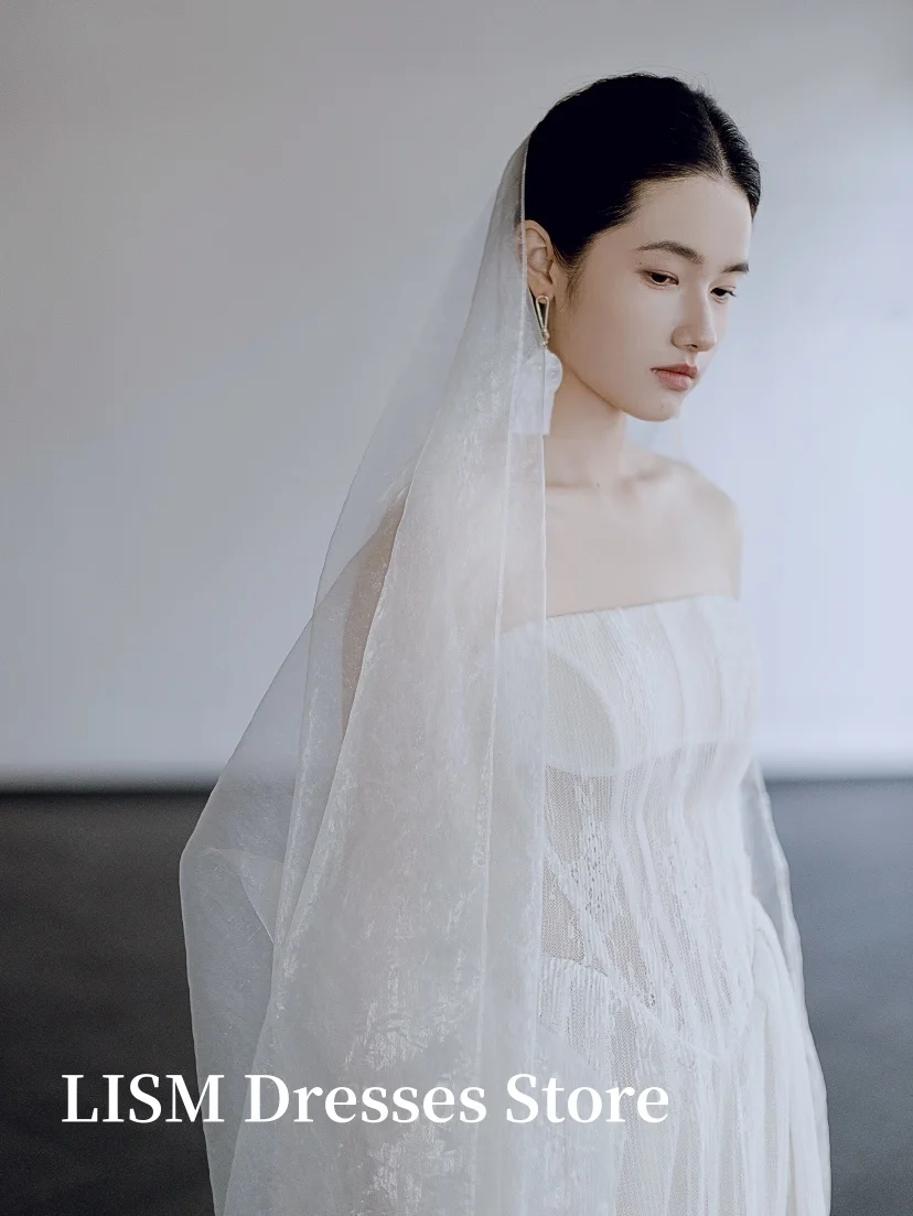 LISM Elegant เกาหลีชุดแต่งงานลูกไม้ถ่ายภาพแขนกุดเรียบง่ายความยาวชุดราตรีรัดตัว ที่กําหนดเอง