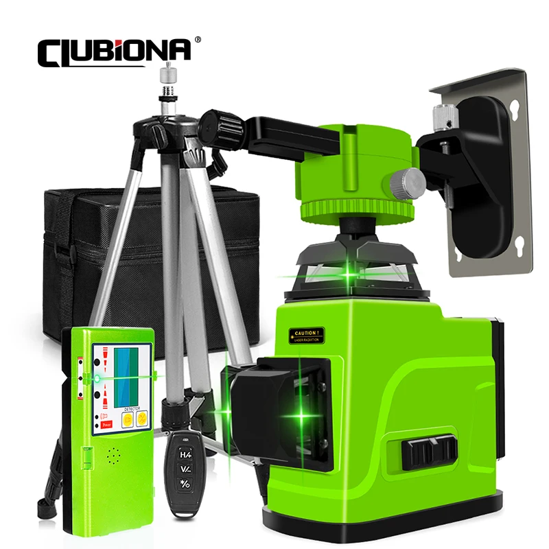 CLUBIONA 3D 12 Lines Green Beam Laser Level Horizontal And Vertical CrossLine Self-Leveling 30m Remote Control Construction Tool