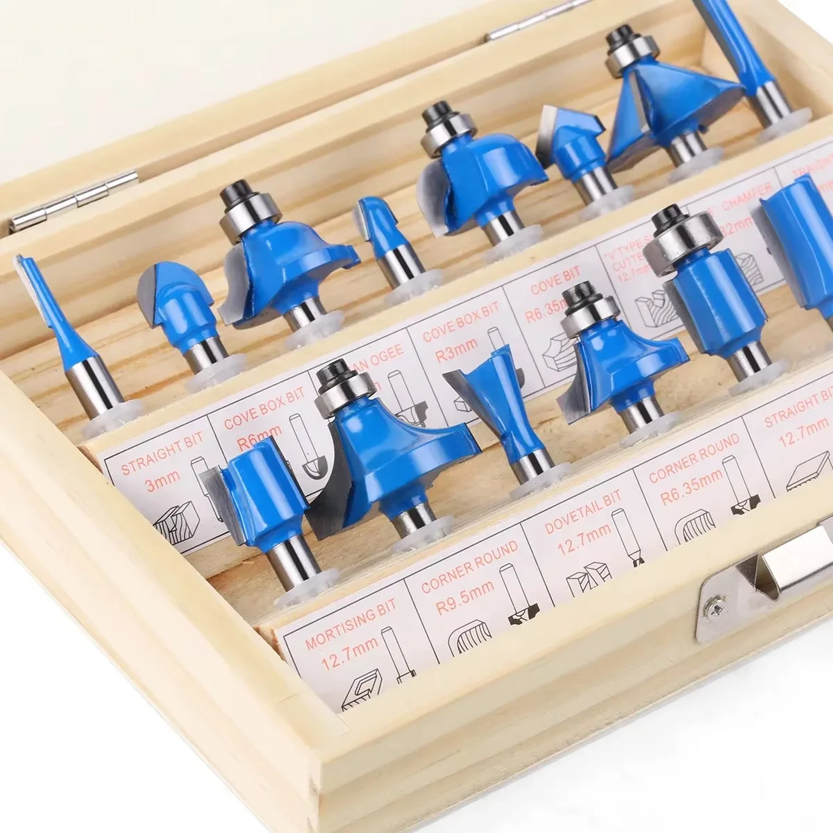 

15 12 PCS 1/4in Shank Router Bits Set Trimming Straight Beading Milling Cutter Carbide Cutting Woodworking Tools
