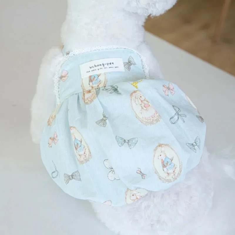 

Pet Dog Clothes Blue Color Printed Rabbit Pumpkin Skirt Pet Puppy Sling Flower Bud Skirt Teddy Skirt Pet Clothing for Small Dogs