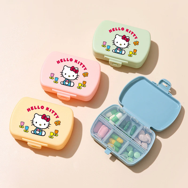 Sanrio Hello Kitty boîte à pilules de dessin animé 6 grilles croix colorée Portable voyage médecine étui à pilules boîte de rangement hebdomadaire organisateur de pilules