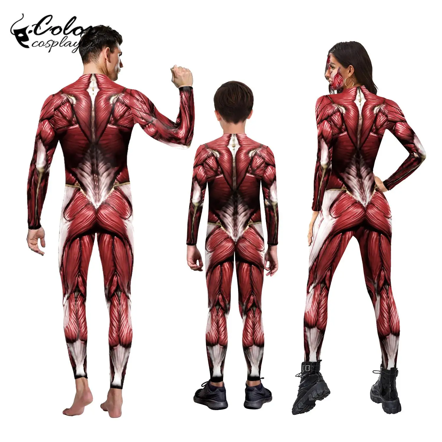 Tenues assorties pour la famille Cosplayer, Catsuit musculaire, Combinaison parent-enfant, Costumes de batterie, Zentai Muscle imbibé, Document