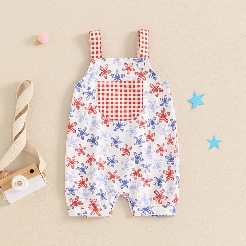 Toddler Infant Baby Overall Shorts Sleeveless Stars Popsicle Print 4th of July Clothing Summer Clothes