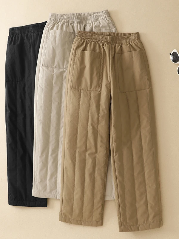 

plus Size Women's Straight Leg Pants Elastic Waist Thiened Warm Casual Trousers Faionable Loose Slimming Korean Brand