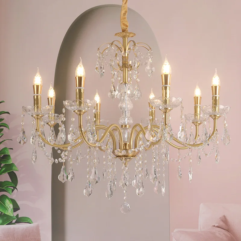 

French retro living room main lamp, American light luxury romantic hall bedroom crystal chandelier pendant chandelier