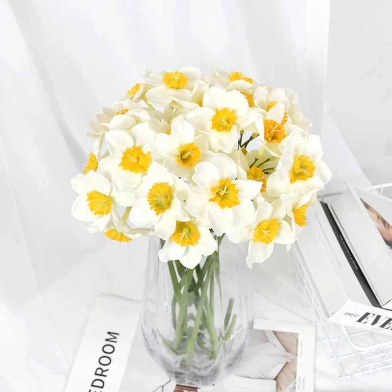 6pcs Artificial Narcissus Flower Bouquet Home Garden Room Desktop Fake Flower Decoration Wedding Festival Party Daffodil Decor