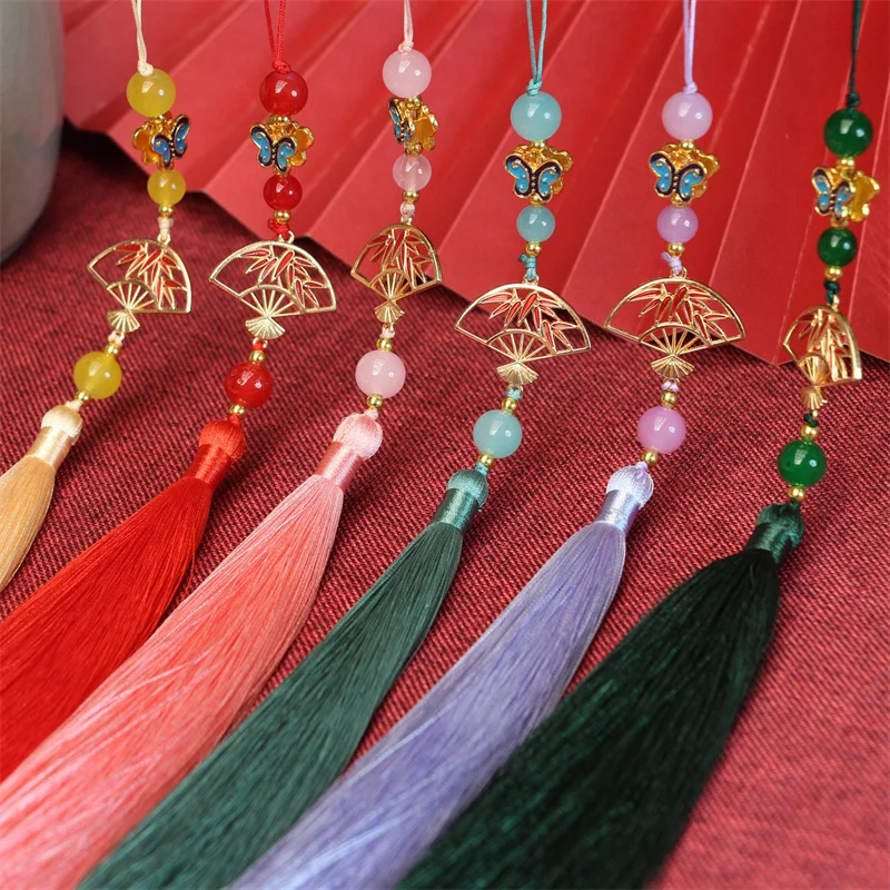 1PC Ice Floss Fan Hanging Tassel Antique Hanfu Decoration Tassel Cheongsam Pressed Placket Ethnic Style Home Decoration