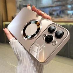 Luxury Glass Camera Lens Phone Case for IPhone 16 15 14 13 12 Pro Max Plus Magesafe Magnetic Wireless Charging Shockproof Cover