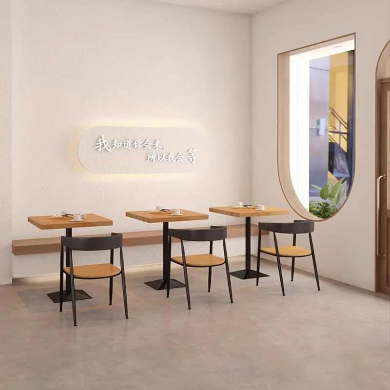 Sillas de cafetería de arte del hierro nórdico, área de salón moderna de madera maciza, Silla de café para comedor, respaldo ergonómico, muebles de cafetería, Silla FYCC