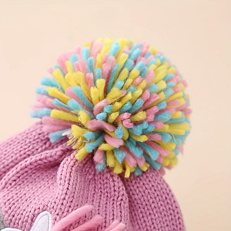 2pcs/set Colorful Woolen Hat With Cartoon Unicorn Knitted Hat & Gloves For Outdoor, Girl Gift