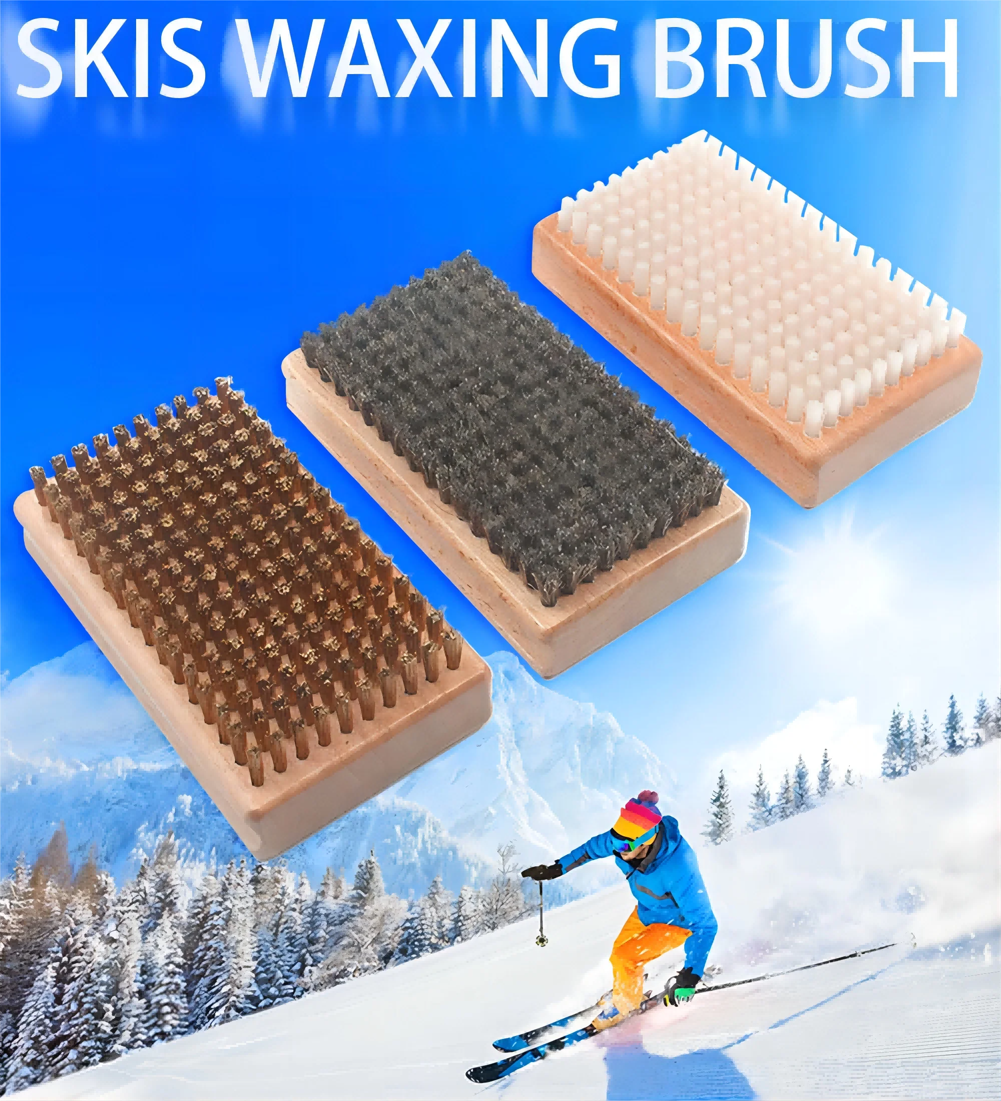 Snowboard Waxing Brushes Hand Tools Base Structure Glide Wax Residue Removal for Outdoor Skiing Horsehair Nylon Brass Brushes