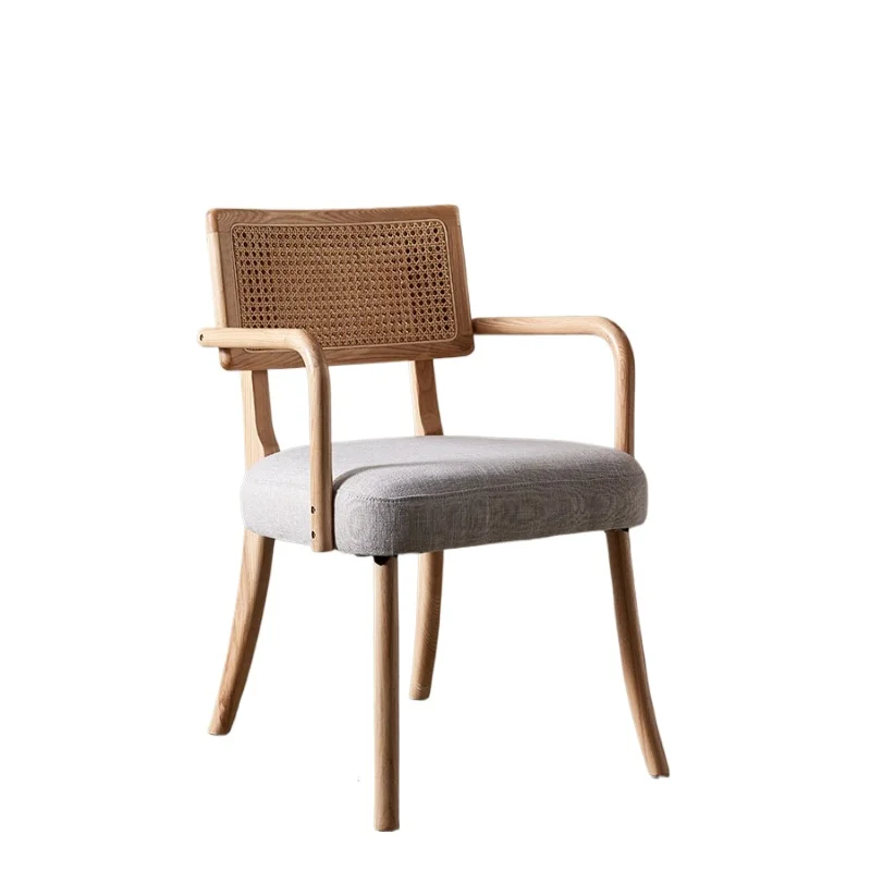 

Скандинавский стул из цельного дерева, домашняя спинка, средневековый ресторанный повседневный современный простой обеденный стул из ротанга