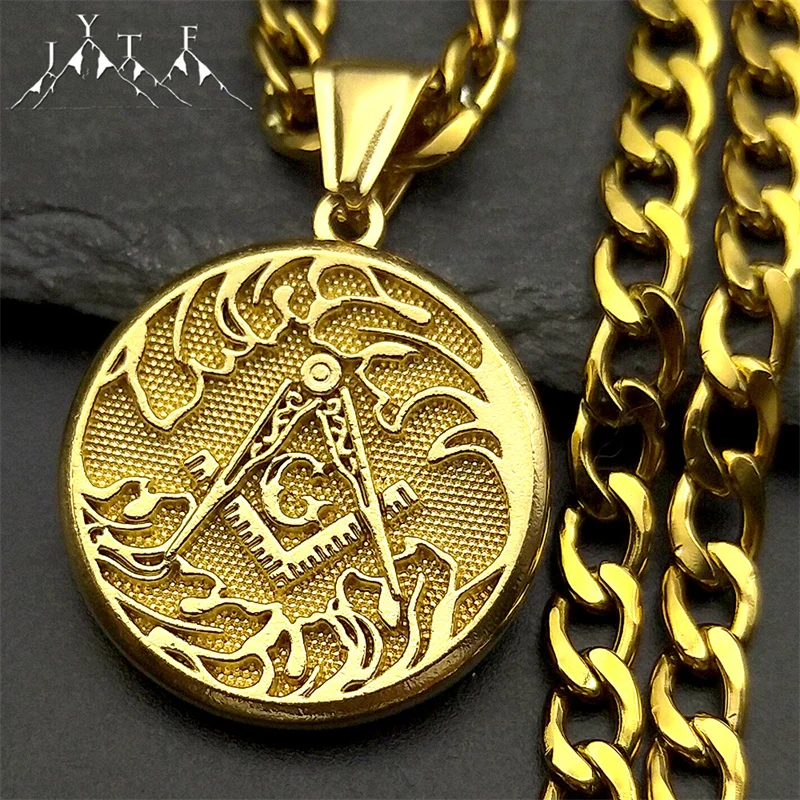 Mason Badge Freemasonry Symbol Pendant Necklace for Women Men Stainless Steel Gold Silver Color Amulet Chain Jewelry Gift