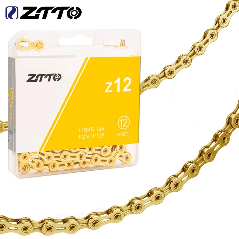 ZTTO MTB Road Bicycle 12 Speed Bike Golden Chain 126 Links 1X12 System Power Lock Connector with Missing Link 12V Current Chains