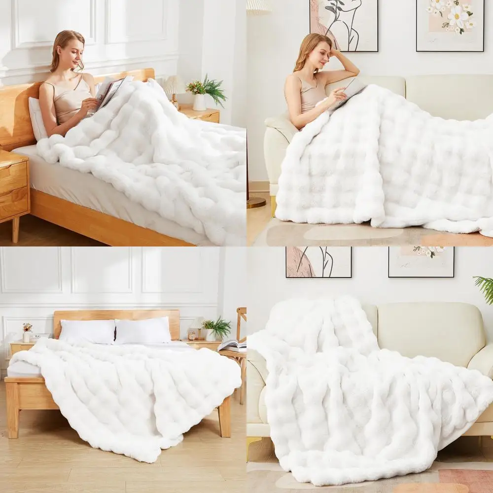 

Luxury White Faux Fur Blanket, Plush & Warm, 60x80 Inches, 860 GSM, Ideal for Couch, Sofa, Bedroom