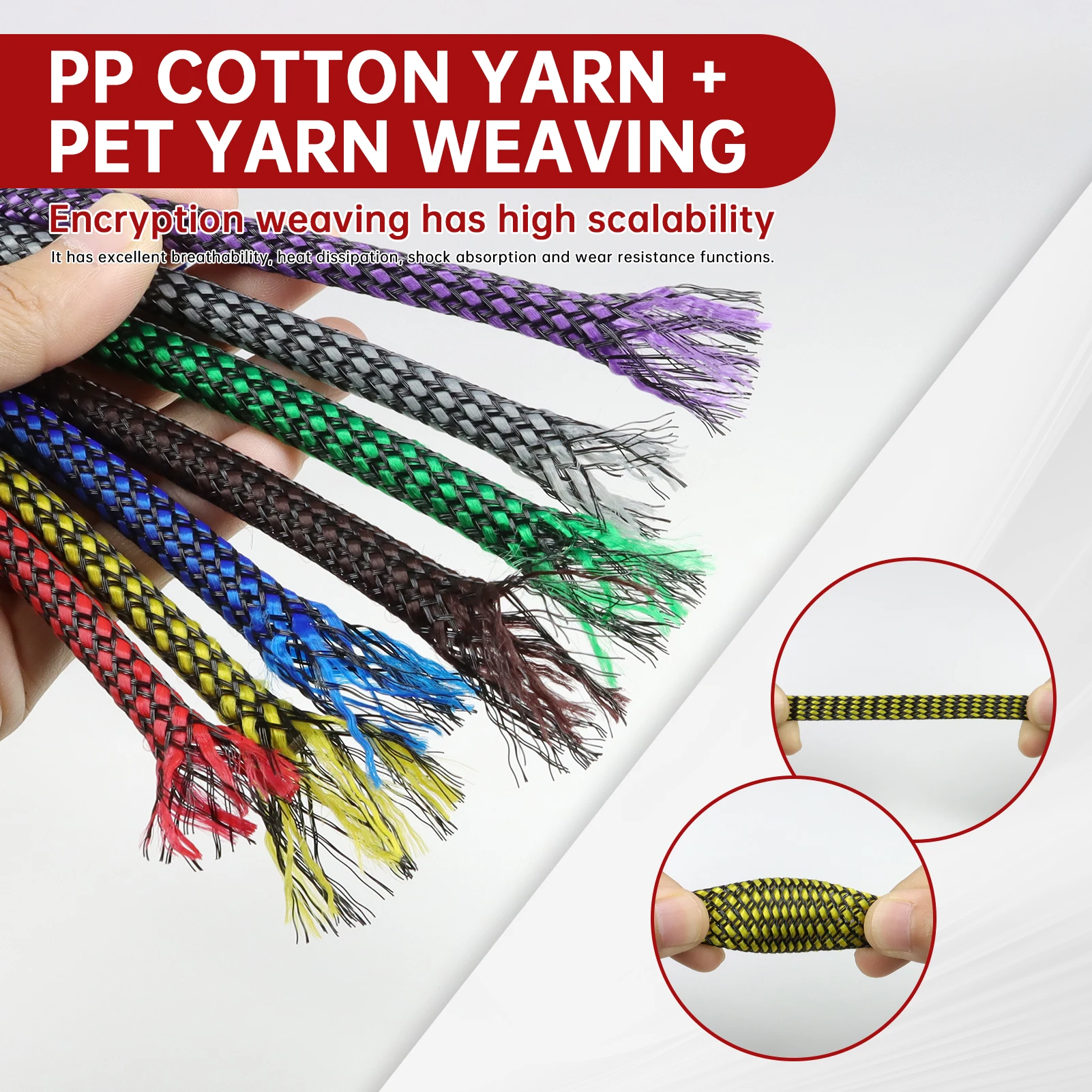 4/8/12mm PET Yarn PP Cotton Expandable Braided Cable Sleeve 2/5/10M Wire Wrap Insulation Protector Cord Management Automotive